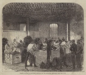 Verpackung von Sattlerwaren im Woolwich Dockyard für die abessinische Expedition